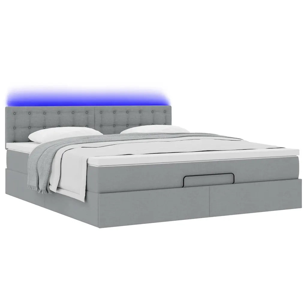 Pouf Letto con Materasso e LED Grigio Chiaro 180x200cm Tessuto 3312492