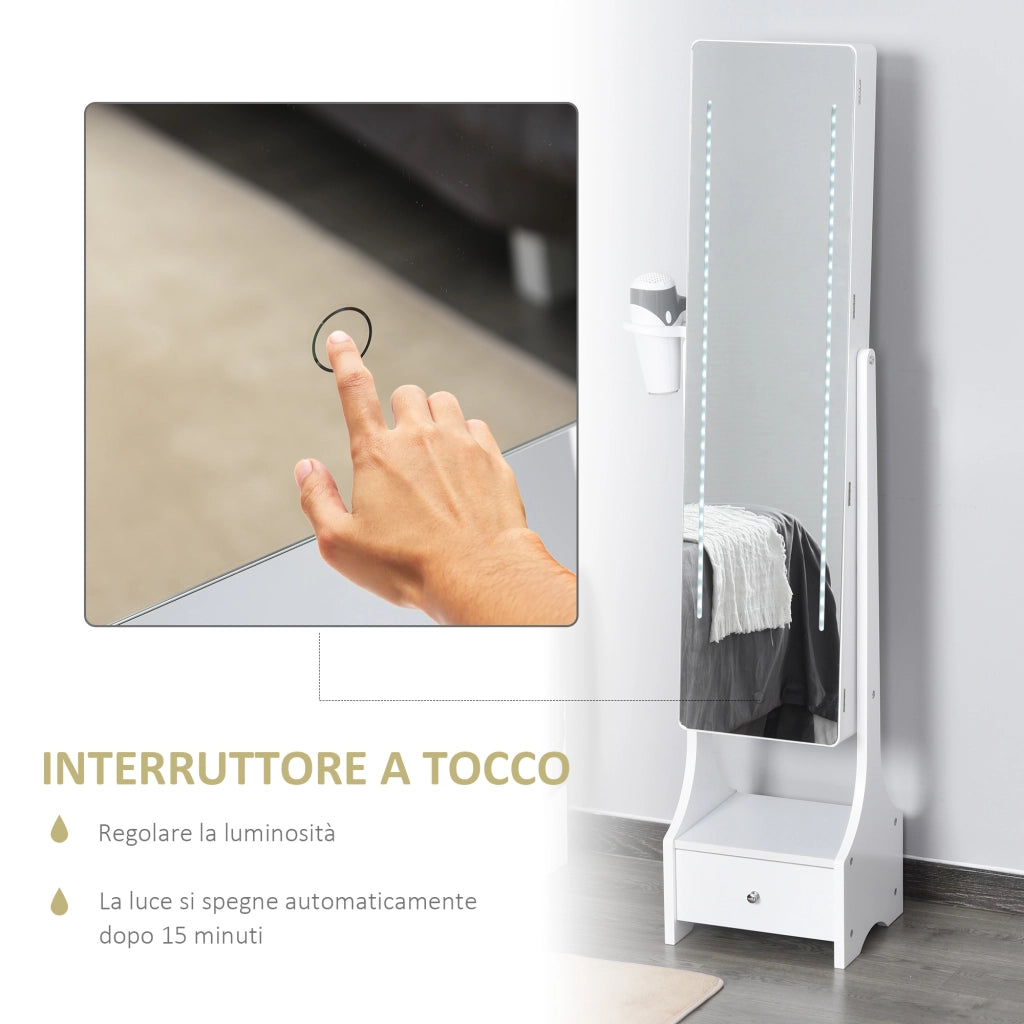 Armadio Portagioie con Specchio e Luci LED ¨C Minimal ¨C Bianco