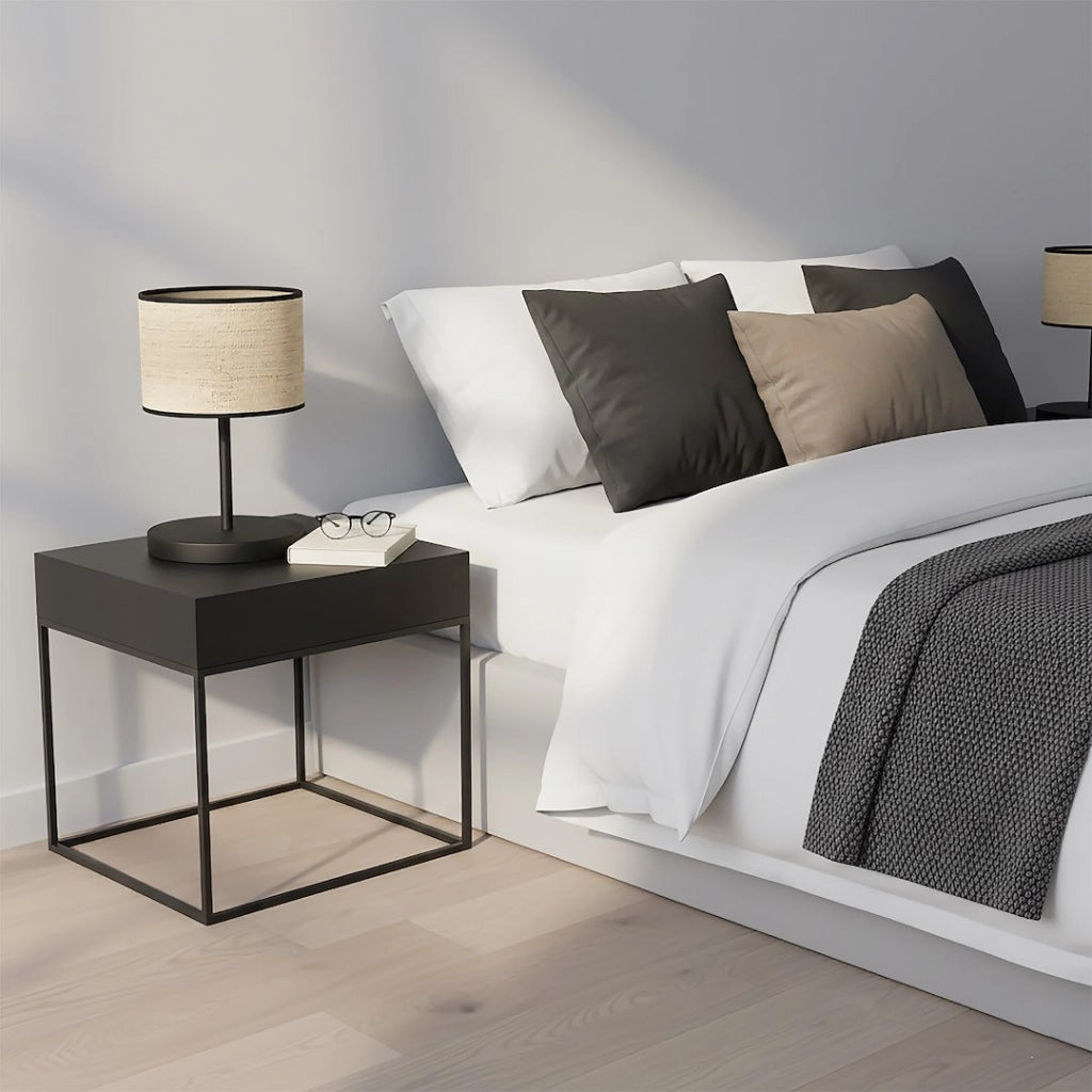 Lampada da tavolo Boho rattan nero beige E27 Emibig