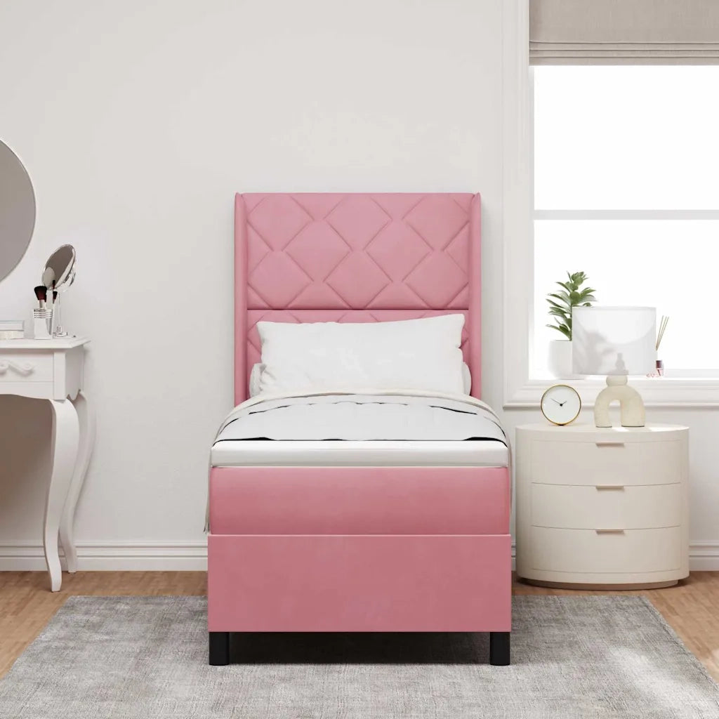 Letto a molle con materasso Rosa 80 x 200 cm Velluto