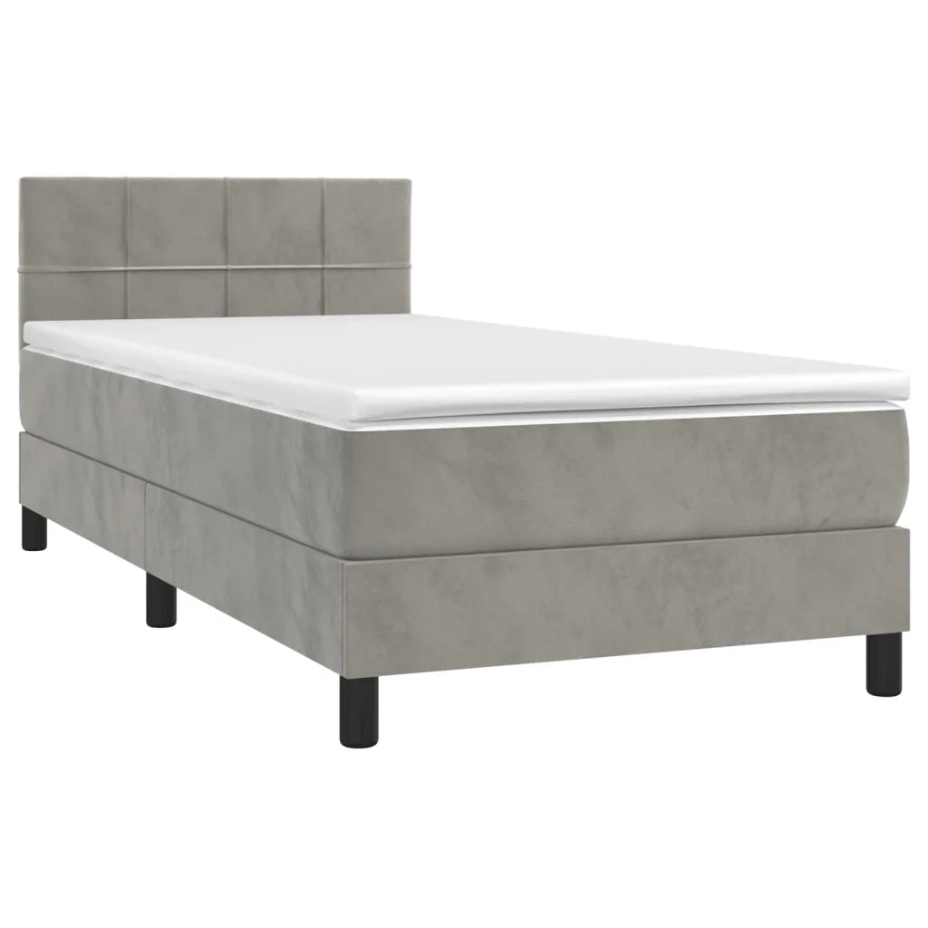 Letto a Molle con Materasso e LED Grigio Chiaro 90x190 cm Velluto 3134375