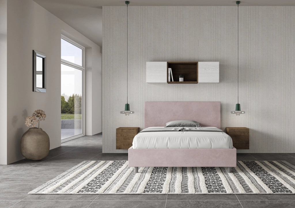 BS COM Letto una piazza e mezza contenitore imbottito 130x200 microfibra glicine