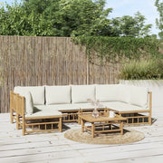 Set Salotto da Giardino 7pz con Cuscini Bianco Crema in Bambù 3155198