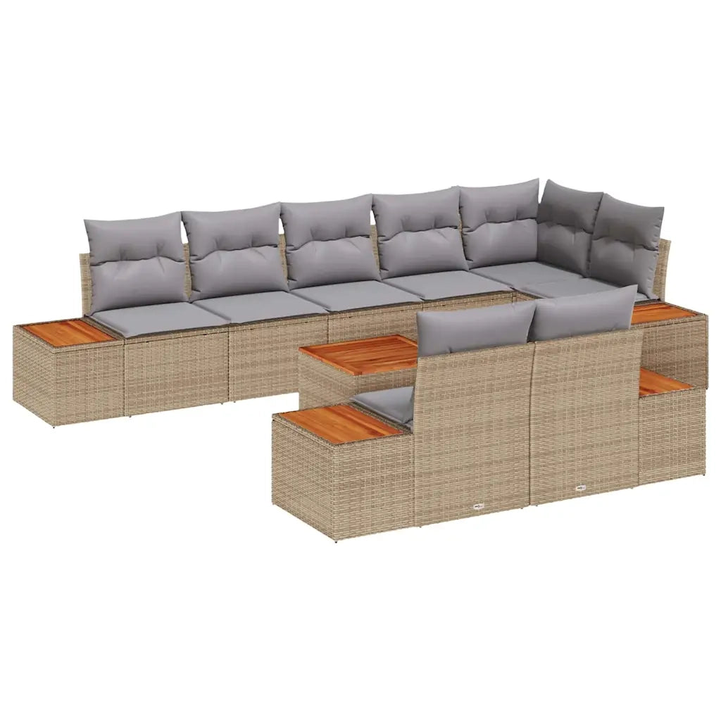 Set Divano da Giardino con cuscino 9 pcs Beige Poly Rattan