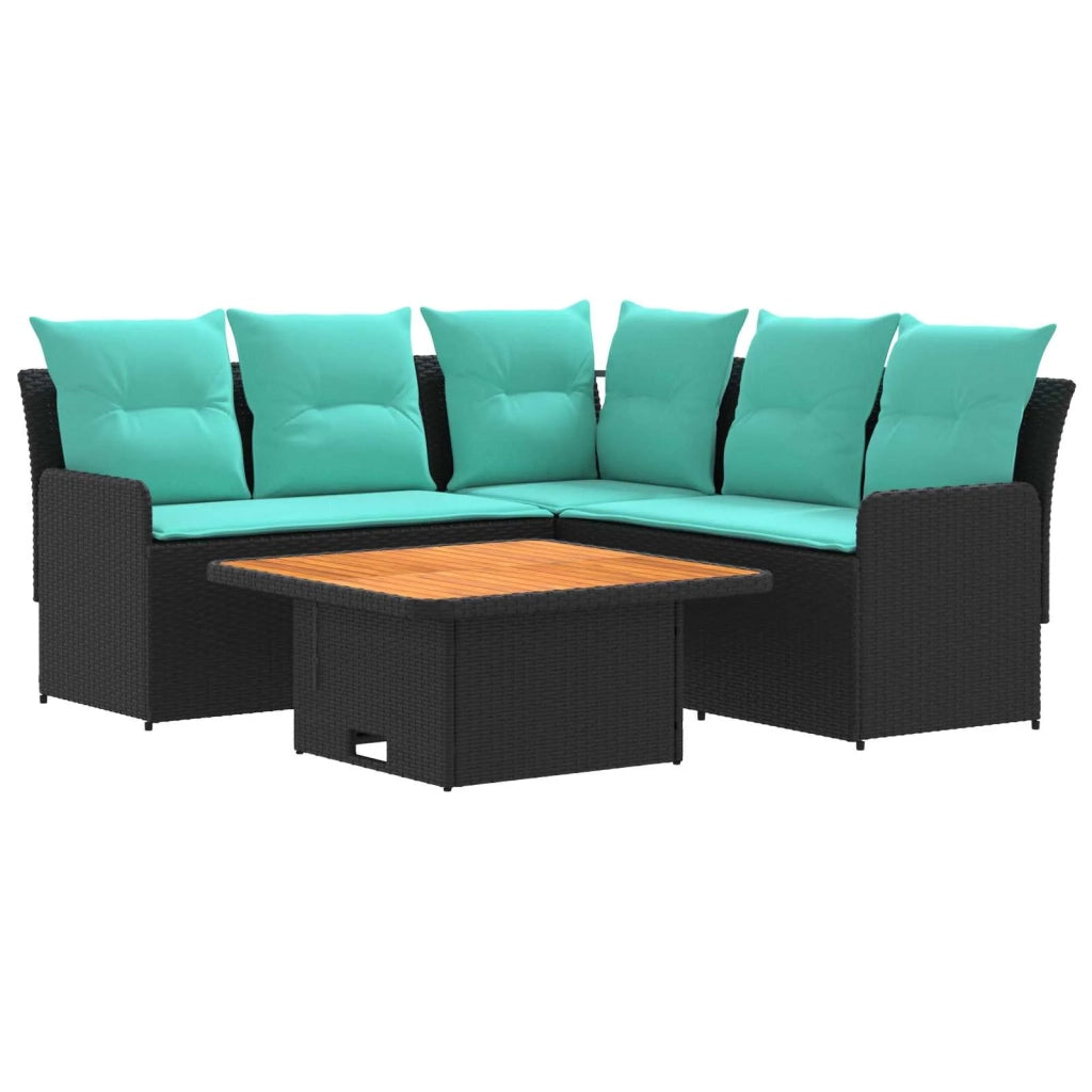Set di Mobili con cuscino 4 pcs Nero e Turchese Rattan in PE 3422180