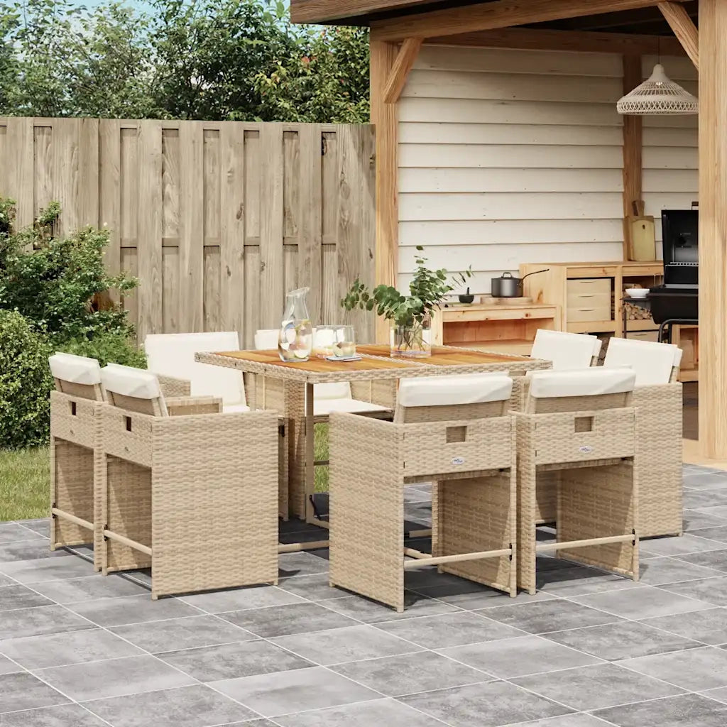 Set da Pranzo da Giardino 9 pz con Cuscini Beige in Polyrattan 3211204