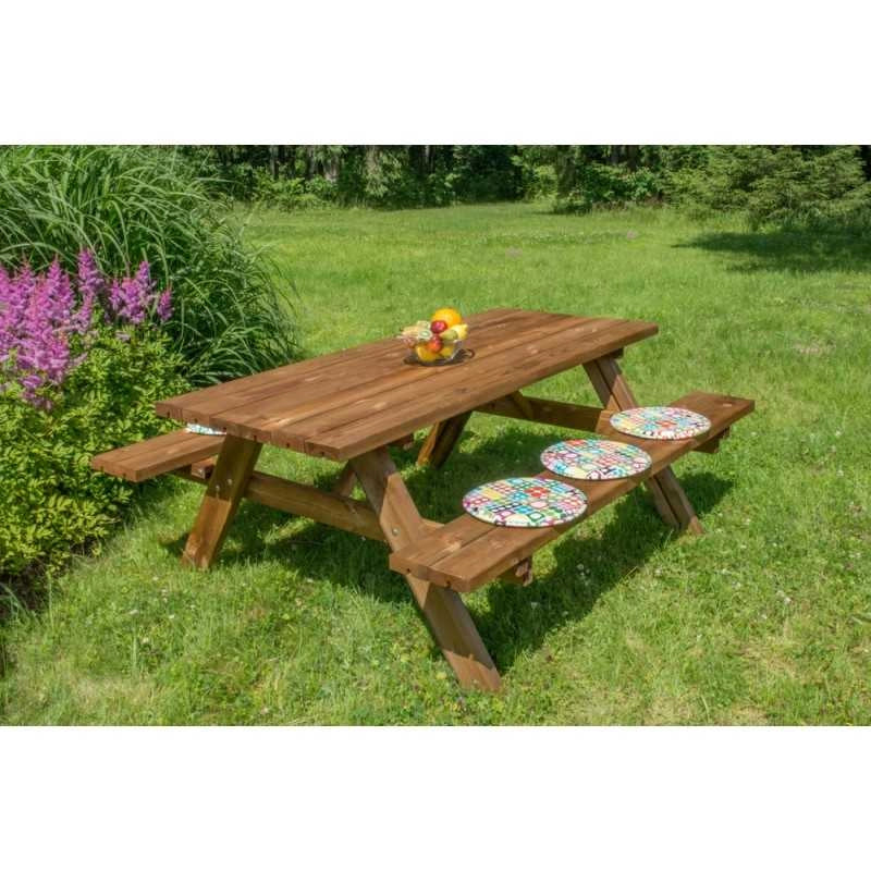 Tavolo picnic in legno con panche integrate, set 6 posti pino impregnato per giardino e terrazzo - Esterni da Vivere