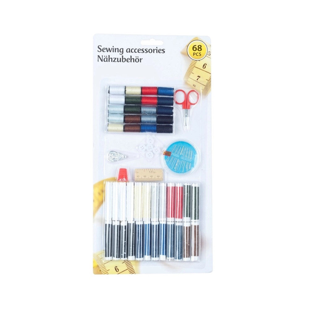Trade Shop - Kit Cucito Per Casa O Viaggio Da 68 Pezzi Con Forbice Metro Ditale Incluso -