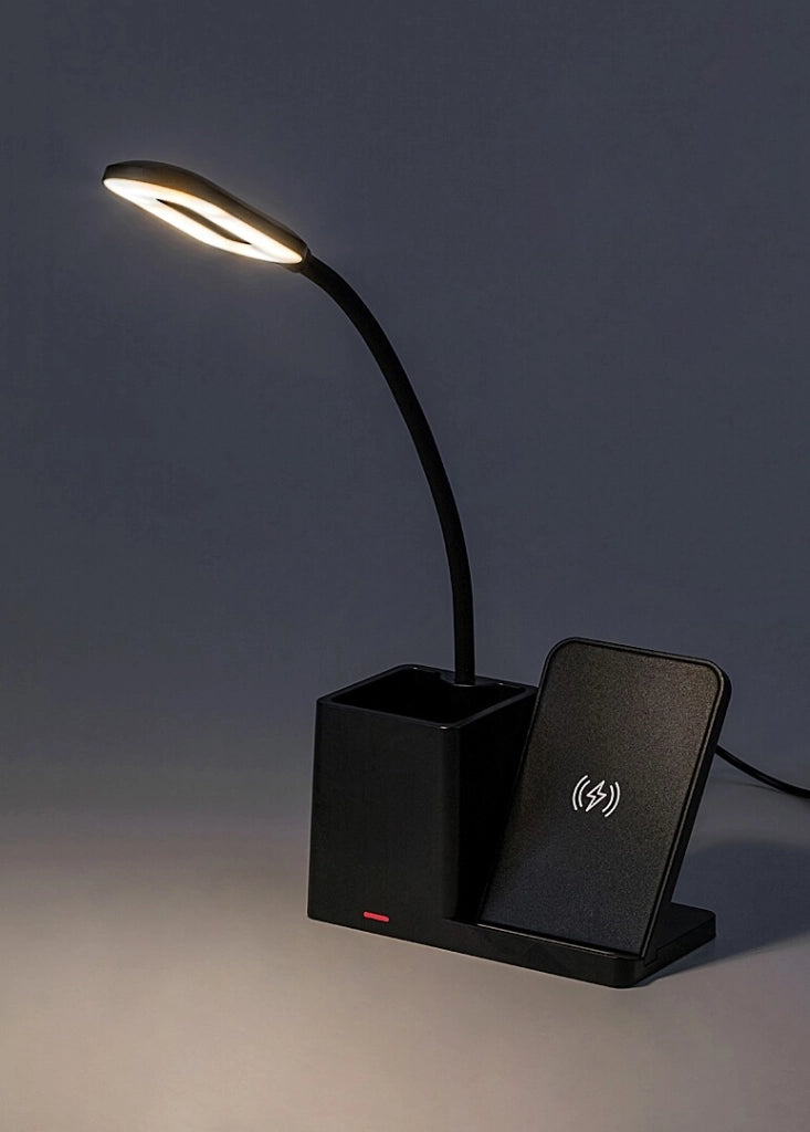 Lampada da scrivania LED nera dimmer CCT Qi USB Rabalux