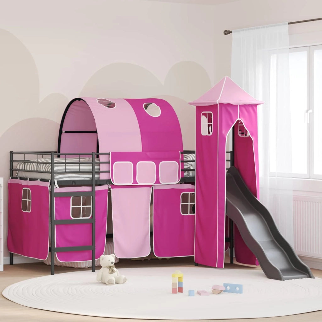 Struttura del letto loft per bambini Nero e rosa 107 x 200 cm