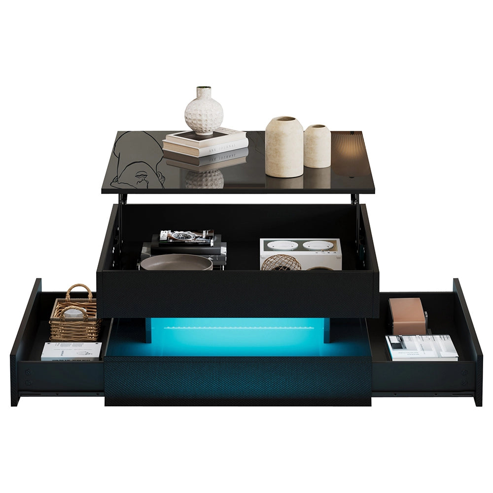 Tavolino regolabile - Xylo - 65x65cm LED 2 cassetti nero