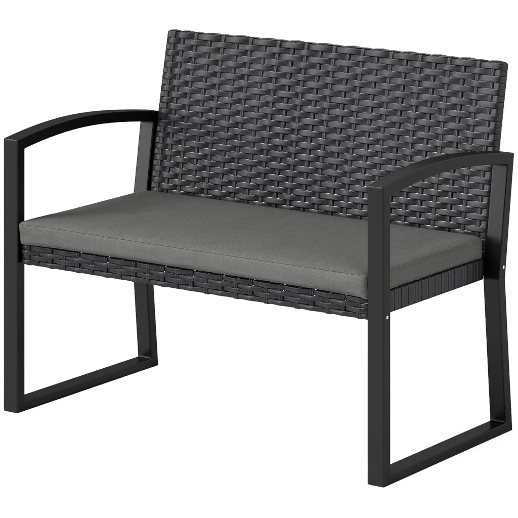 Panchina da giardino 2 posti ¨C Xylo ¨C polyrattan grigio e nero con cuscino 103x58x78cm