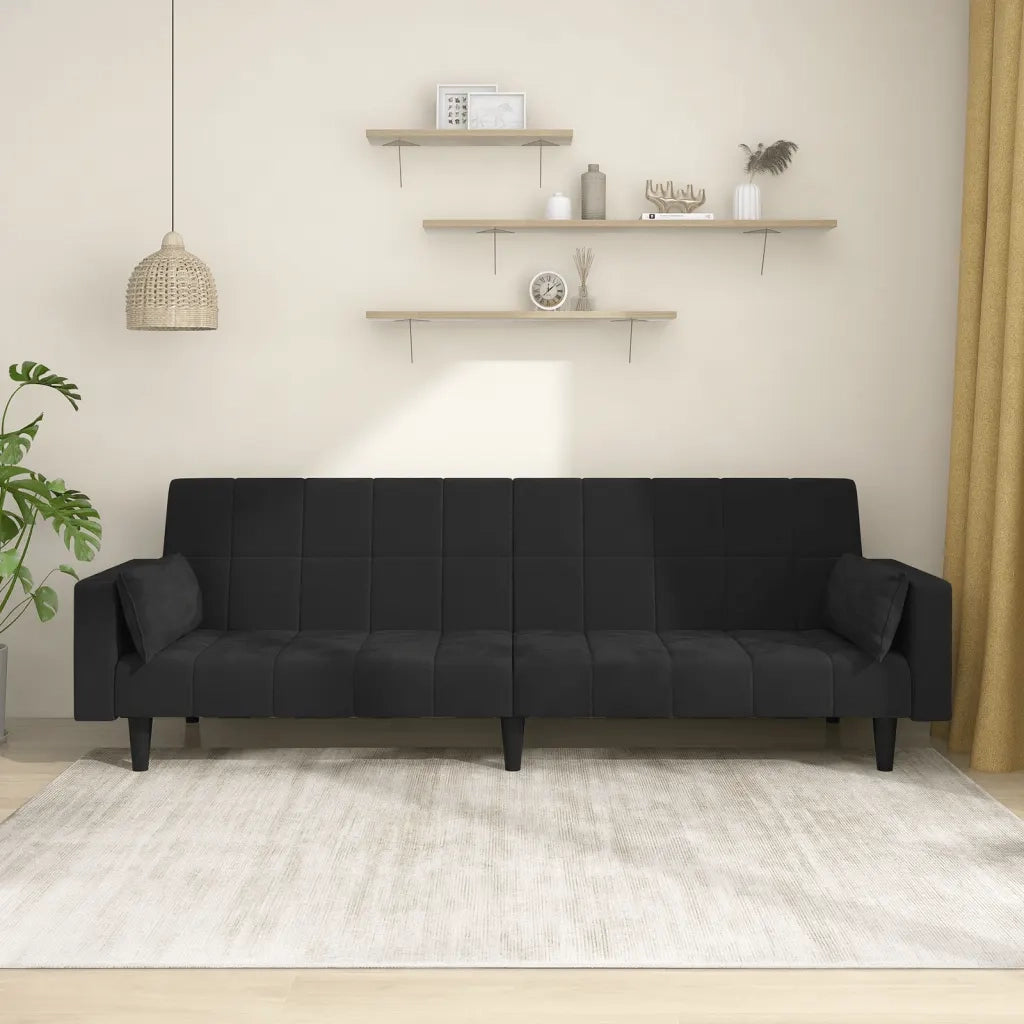 Divano Letto a 2 Posti con 2 Cuscini Nero in Velluto 375850