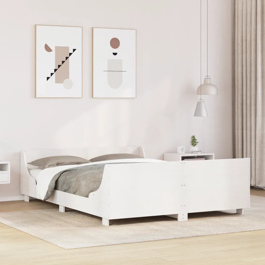 Letto senza Materasso-Struttura Letto Bianco 135x190 cm Legno Massello di Pino 669988