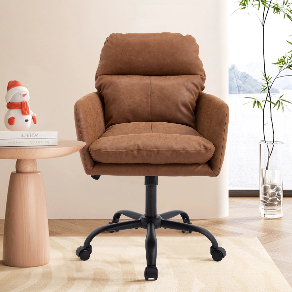 Sedia da Ufficio Regolabile in Altezza ¨C MINIMAL ¨C Ecopelle Marrone, Base Nera