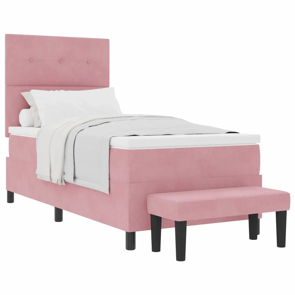 Letto a molle con materasso Rosa 100 x 200 cm Velluto
