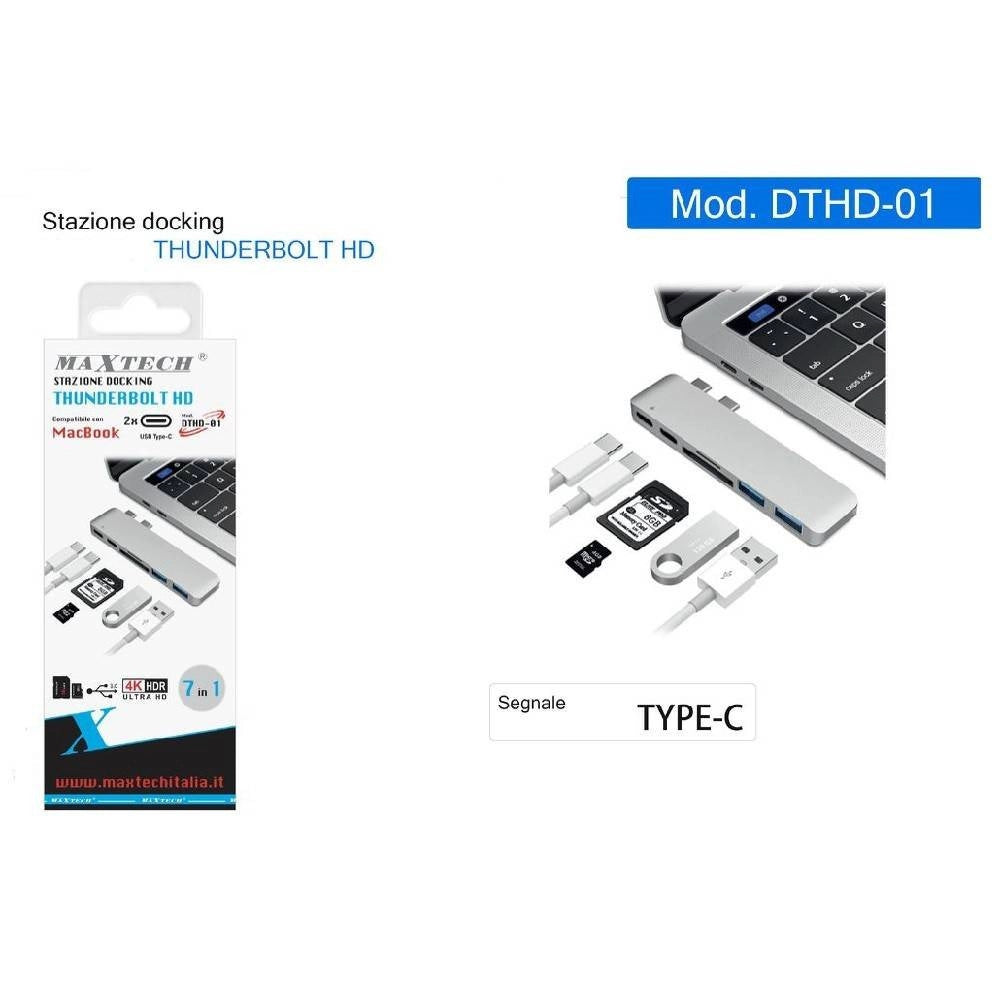 Trade Shop - Docking Station Thunderbolt Hd Per Macbook 2xtype-c 7in1 Usb 3.0 Hub 4k Dthd-01 -