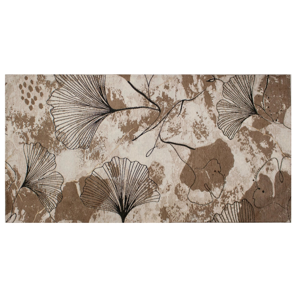 Tappeto Arredo Moderno Morbido in Ciniglia Ingresso Antiscivolo Prodotto Italiano  Soggiorno Camera Salotto Disegni Piazzati Cotone Varie Misure Grande Ginko/Fango - 175x280 cm