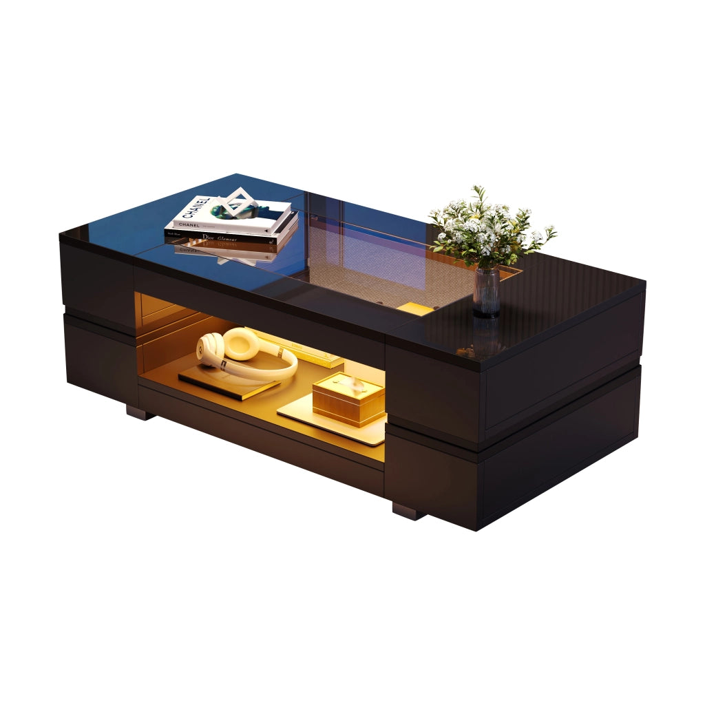 Tavolino LED nero con controllo Bluetooth - Zephmum- Doppio strato design cavo