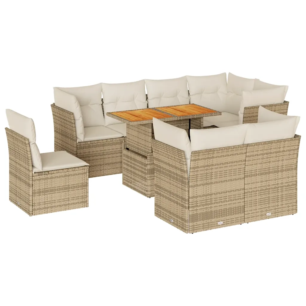 Set Divano da Giardino 9 pz con Cuscini Beige in Polyrattan 3326942