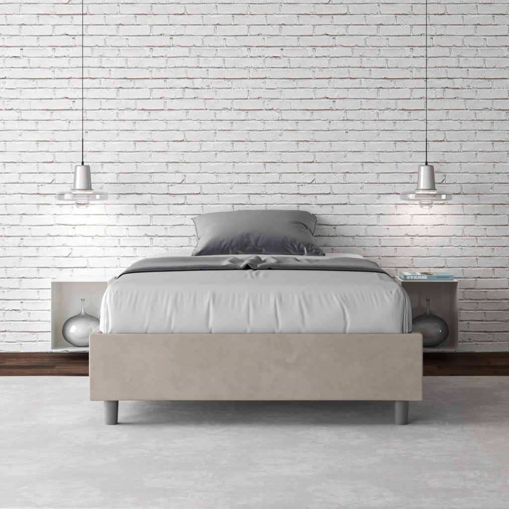 BS COM Letto una piazza e mezza contenitore imbottito 130x190 microfibra sabbia