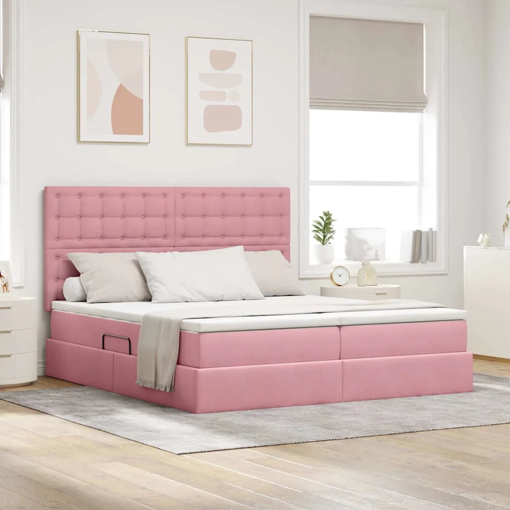 Letto con luci a strisce a LED Rosa 180 x 200 cm Velluto