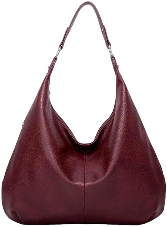 Borsa Hobo in Pelle PU - Color Bordeaux - Tas a Spalla per Donna - Grande e Stilosa - Pelle PU morbida