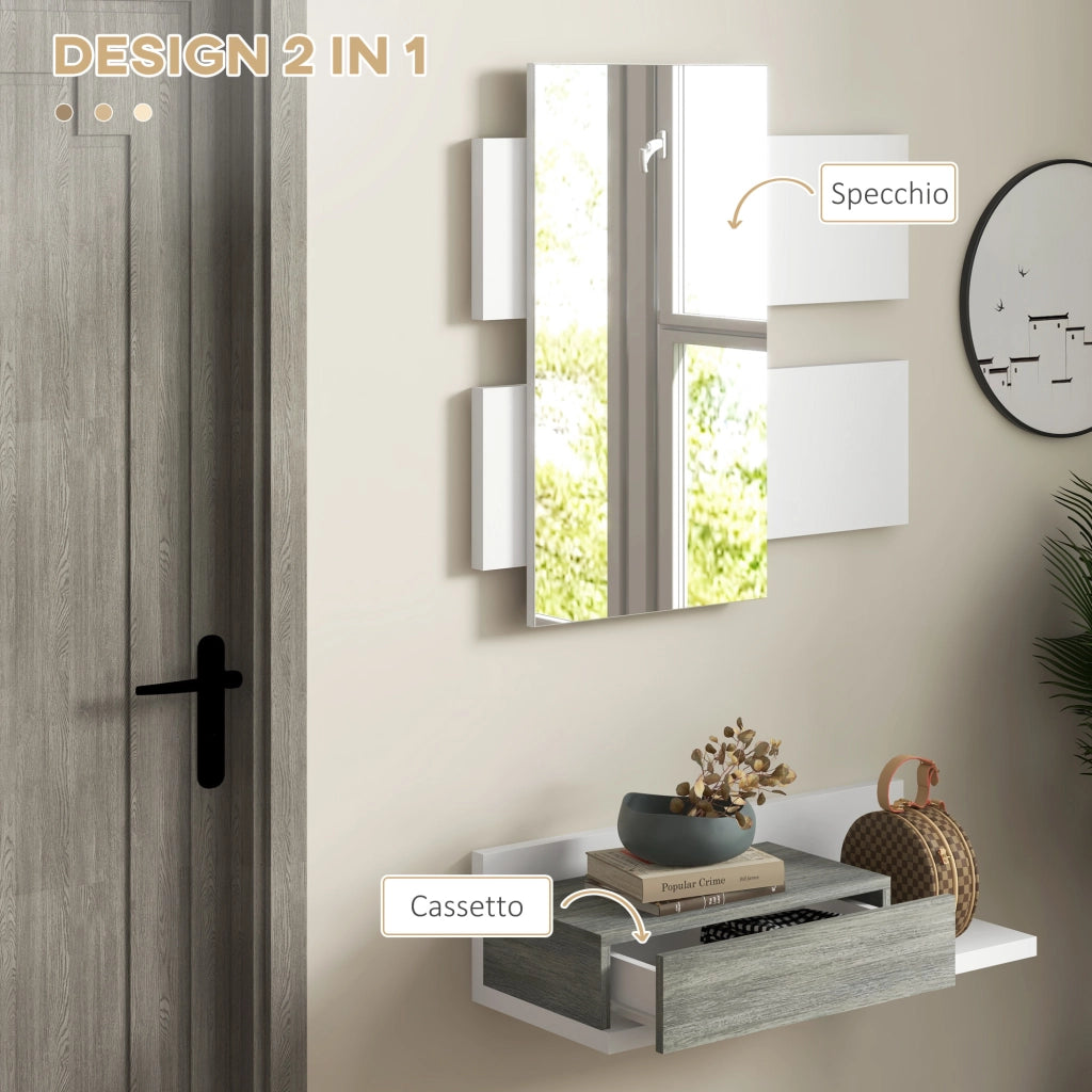 Mobile da Ingresso con Specchio e Cassetto ¨C Minimal ¨C Grigio e Bianco 75x75x35