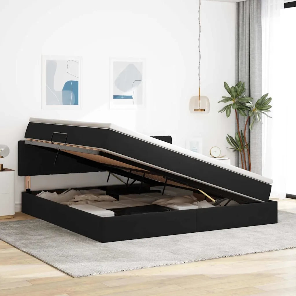 Letto con Contenitore con materasso Nero 200 x 200 cm Velluto 3370841