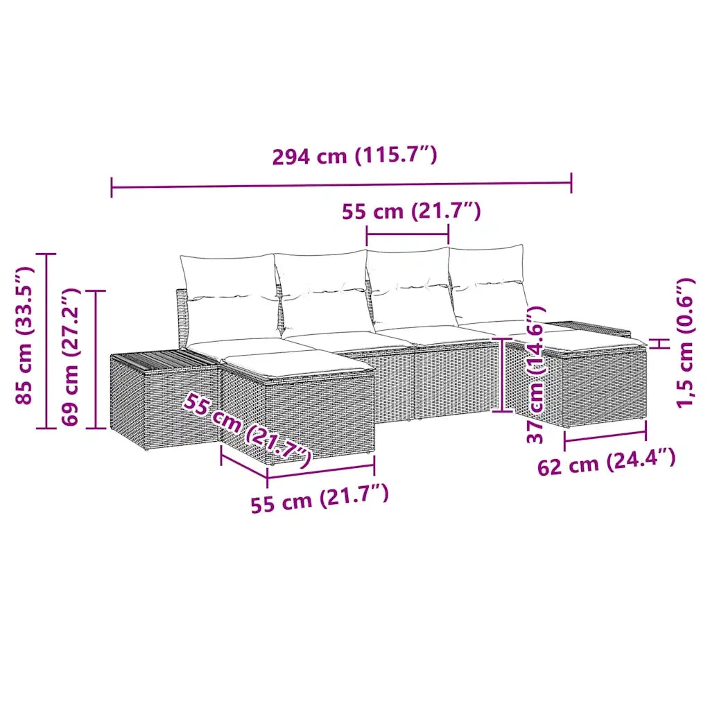 Set Divano da Giardino con cuscino 6 pcs Nero polyrattan 3347173
