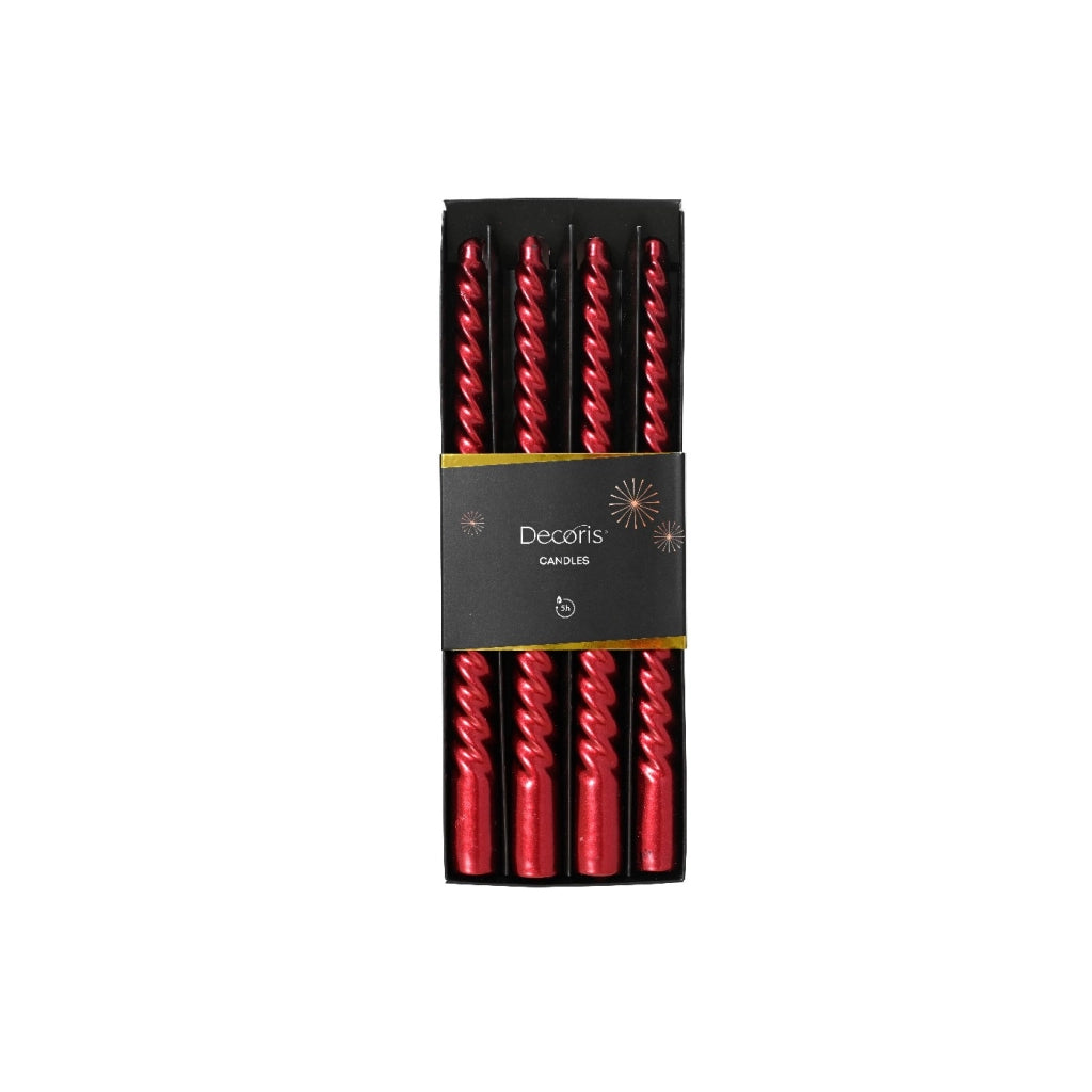 Box 4 Candele torciglione rosso H25cm