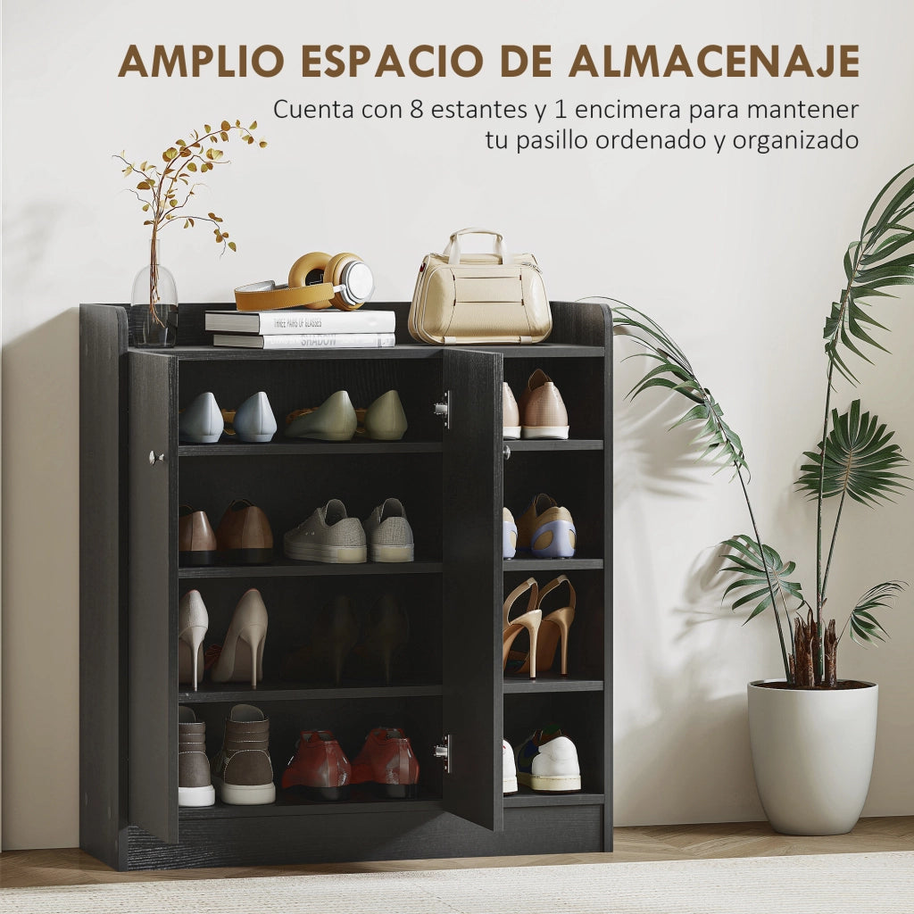Scarpiera 2 Ante Stretto con Ripiani Ajustables ¨C Minimal ¨C 83x30x90 cm Nero