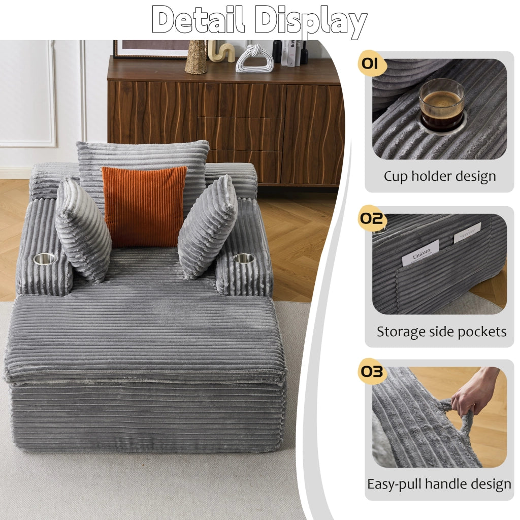 Divano letto con chaise longue ¨C zephmum ¨C grigio