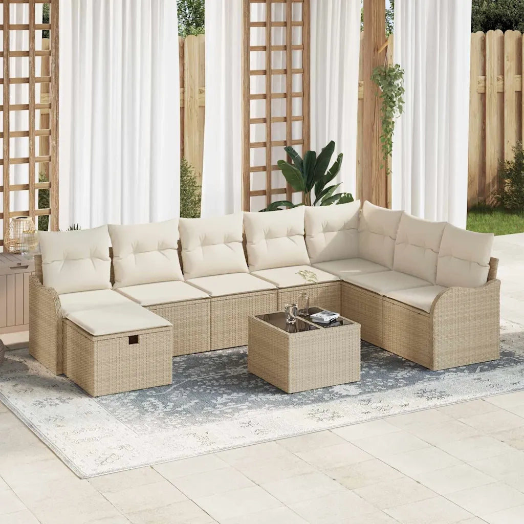 Set Divano da Giardino con cuscino 9 pcs Beige Poly Rattan 3360372