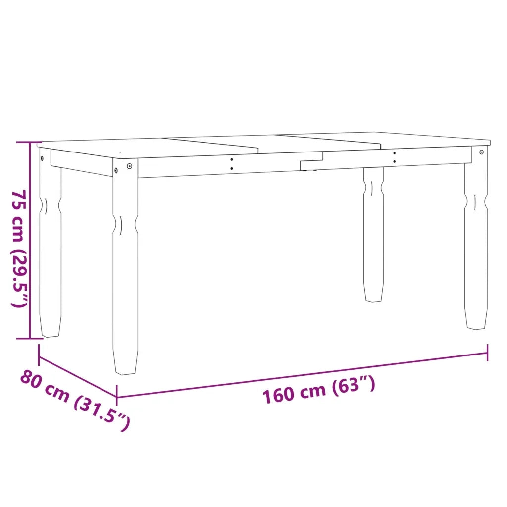 Tavolo da Pranzo | Tavolo da cucina Corona 160x80x75 cm in Legno Massello di Pino
