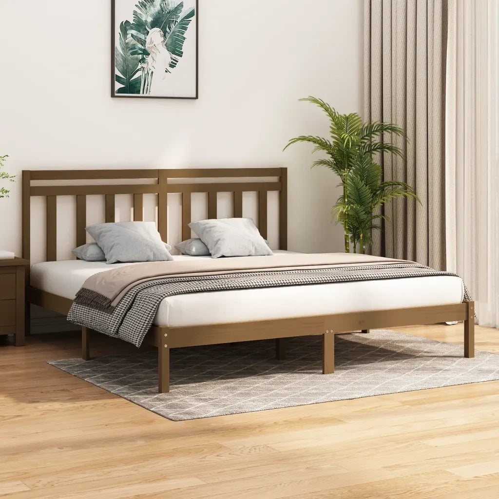 Letto matrimoniale | Letto per adulti | Giroletto senza Materasso Ambra 200x200 Legno Massello