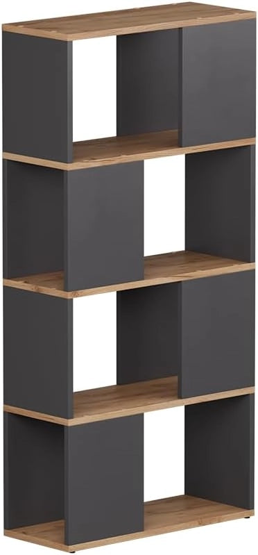 Divisorio per ambienti Eneos, Antracite/quercia dorata, 80 x 186 cm, utilizzabile come scaffale autoportante per una suddivisione flessibile degli spazi