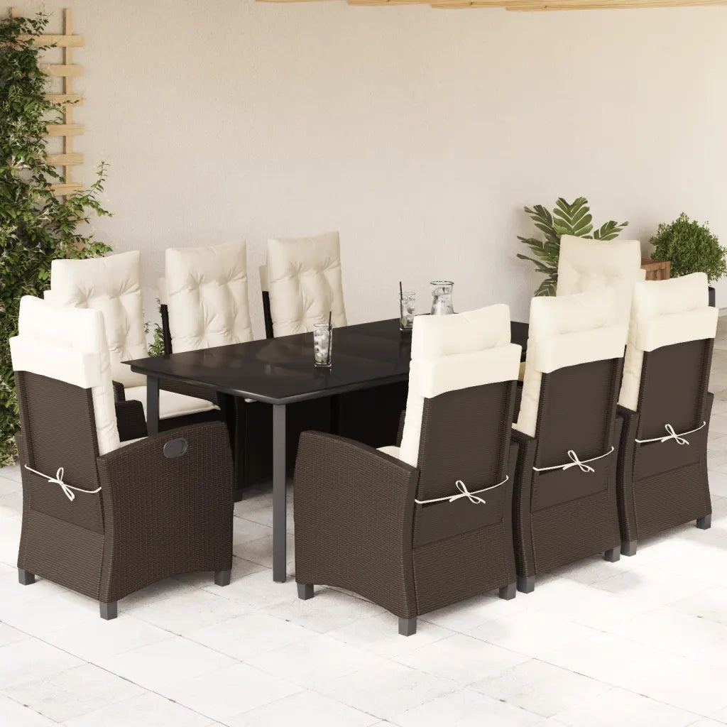 Set da Pranzo da Giardino 9pz con Cuscini Marrone in Polyrattan 3212780