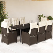 Set da Pranzo da Giardino 9pz con Cuscini Marrone in Polyrattan 3212780