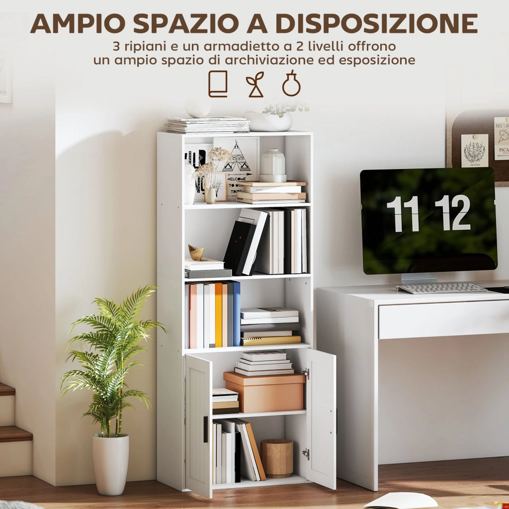 Libreria con ripiani aperti e armadietto 2 ante ¨C Minimal ¨C Bianco 60x30x145.5 cm