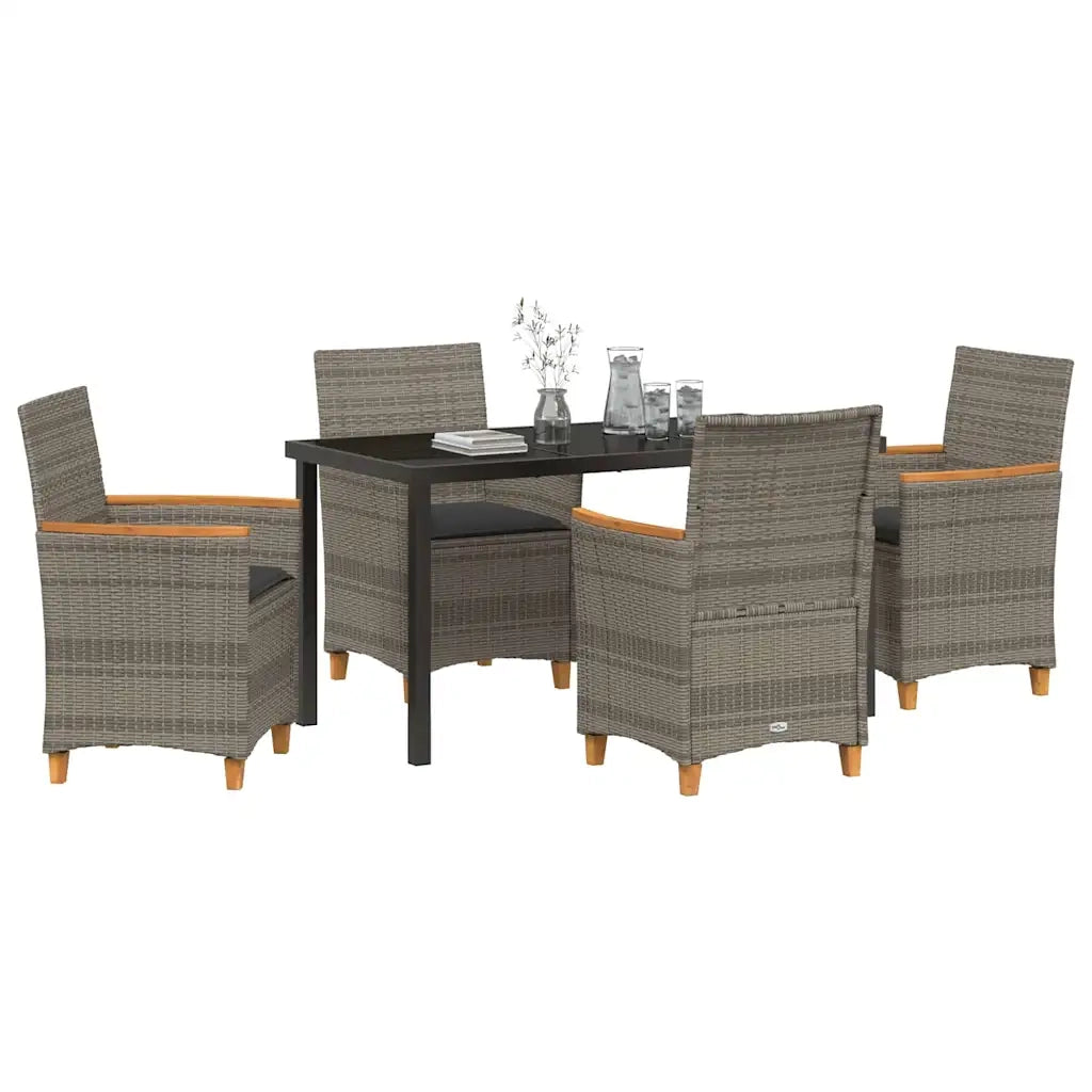 Set da Pranzo per Giardino 5 pcs Grigio polyrattan