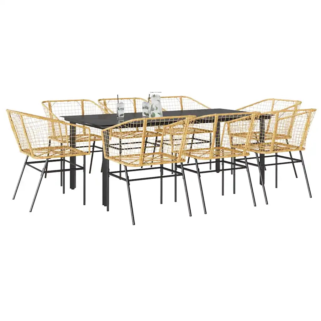 Set da Pranzo da Giardino 9 pz Polyrattan Vetro 3334596