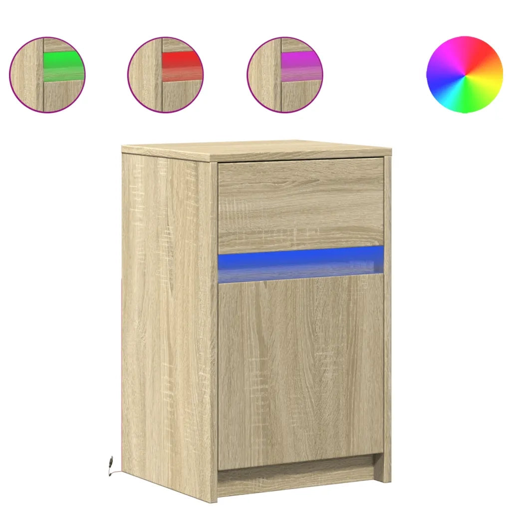 Comodino con Luci LED Rovere Sonoma in Legno Multistrato 852002