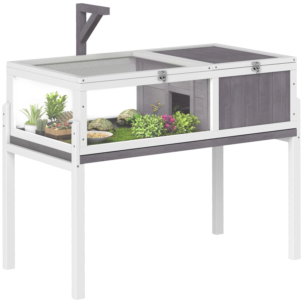Casetta per Tartarughe in Legno con Finestra e Coperchio ¨C Minimal ¨C 104x53x82cm, Bianco e Grigio