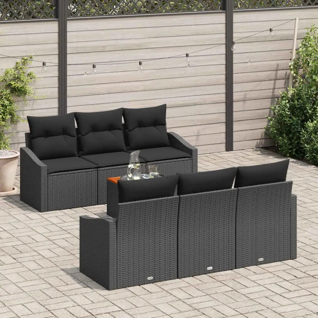 Set Divano da Giardino con cuscino 7 pcs Nero polyrattan 3347779
