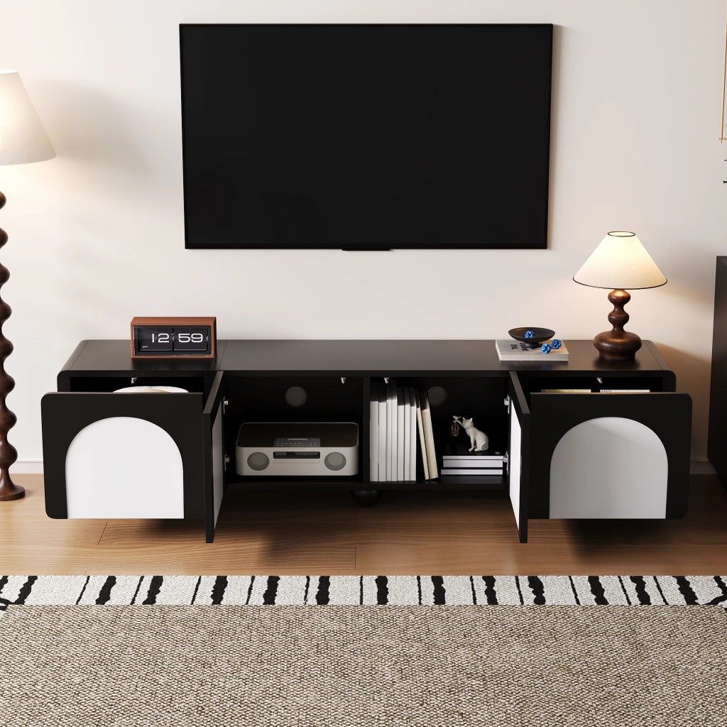 Cassettiera TV nera e bianca in MDF lunghezza 180 cm