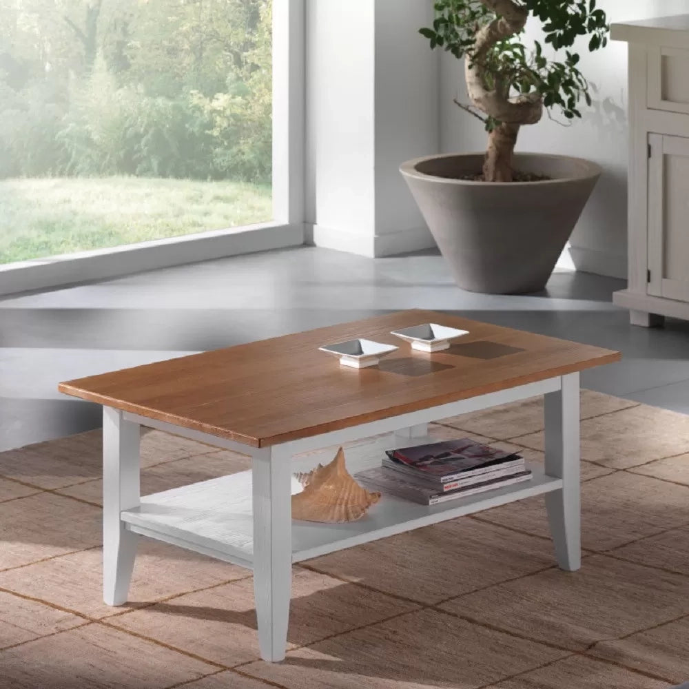 Tavolino shabby rettangolare in legno bianco/naturale l.100 p.60 h.45 - Mobili 2G