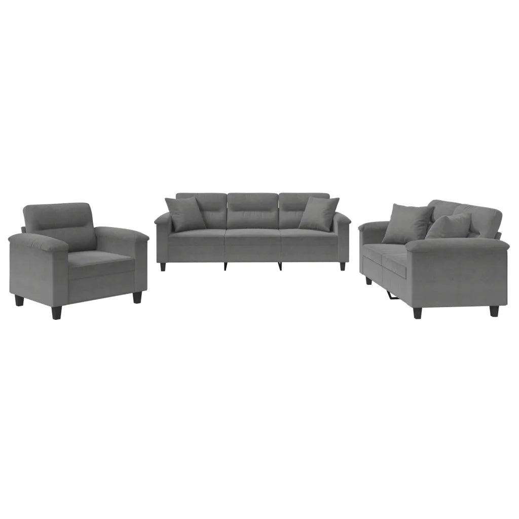 Set Divani 3 pz con Cuscini Grigio Scuro in Tessuto Microfibra 3202304