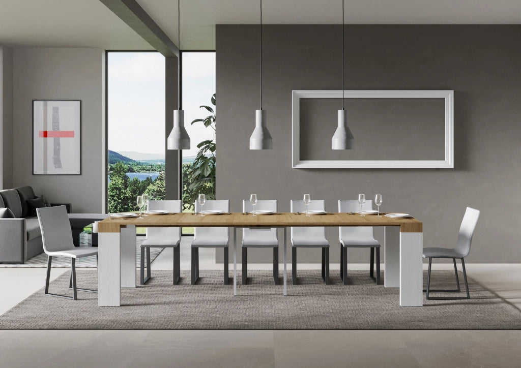 Consolle Allungabile 90-300x40x77 cm in Nobilitato Marrone e Bianco