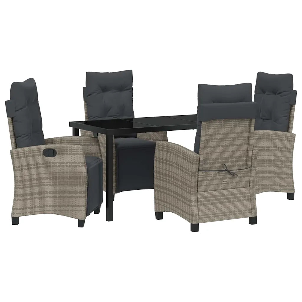 Set da Pranzo per Giardino con cuscino 5 pcs Grigio polyrattan